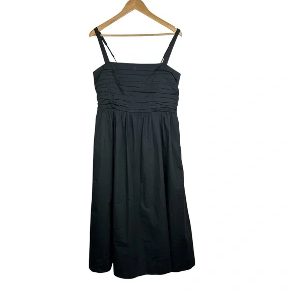 Abercrombie Fitch Black Poplin Pintuck Pleated Bust Midi Dress Petite Large LP - Picture 2 of 5